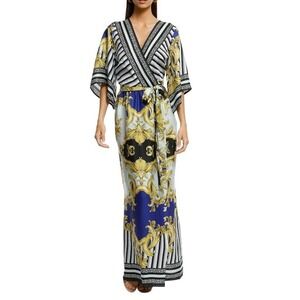 NEW Alexia Admor Kimono Floral Striped Wrap Maxi Dress Party Wedding Guest L/XL‎